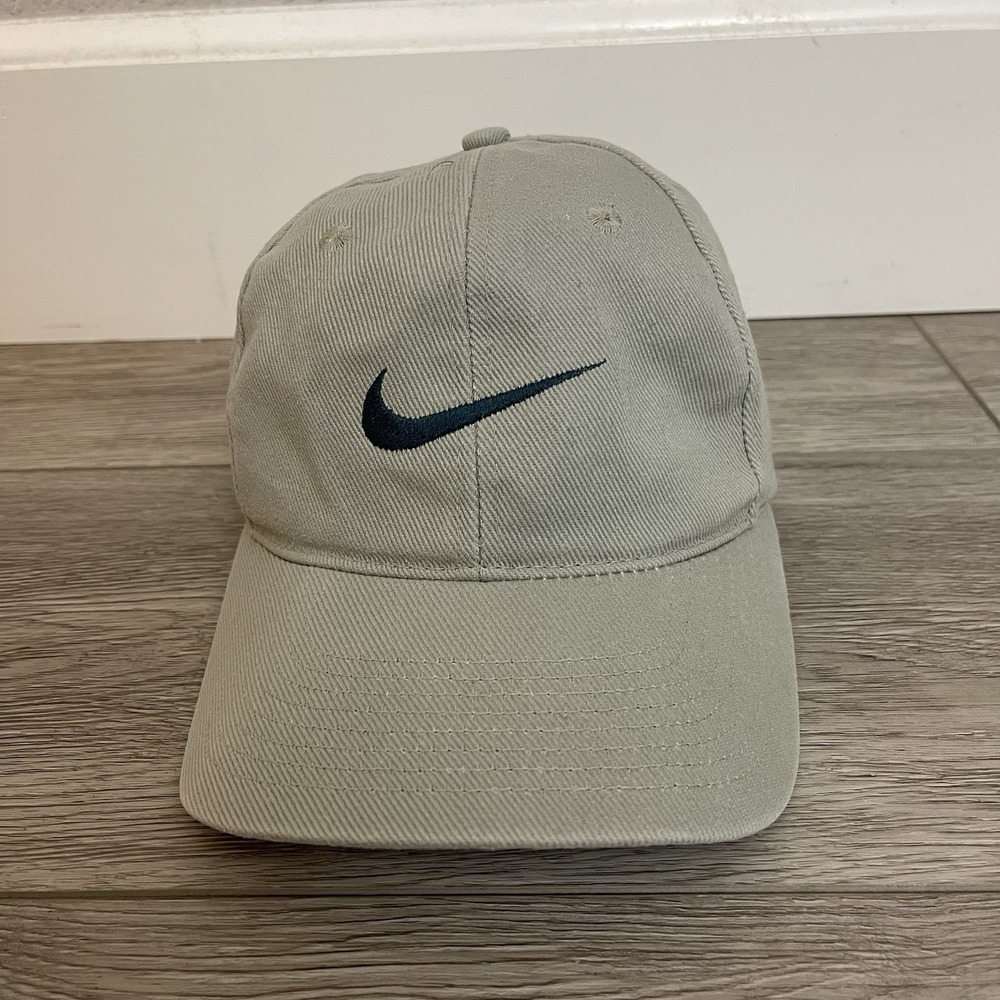 Vintage 90s Nike Swoosh Logo Hat Snapback Cap Beige Tan Gorpcore Rare